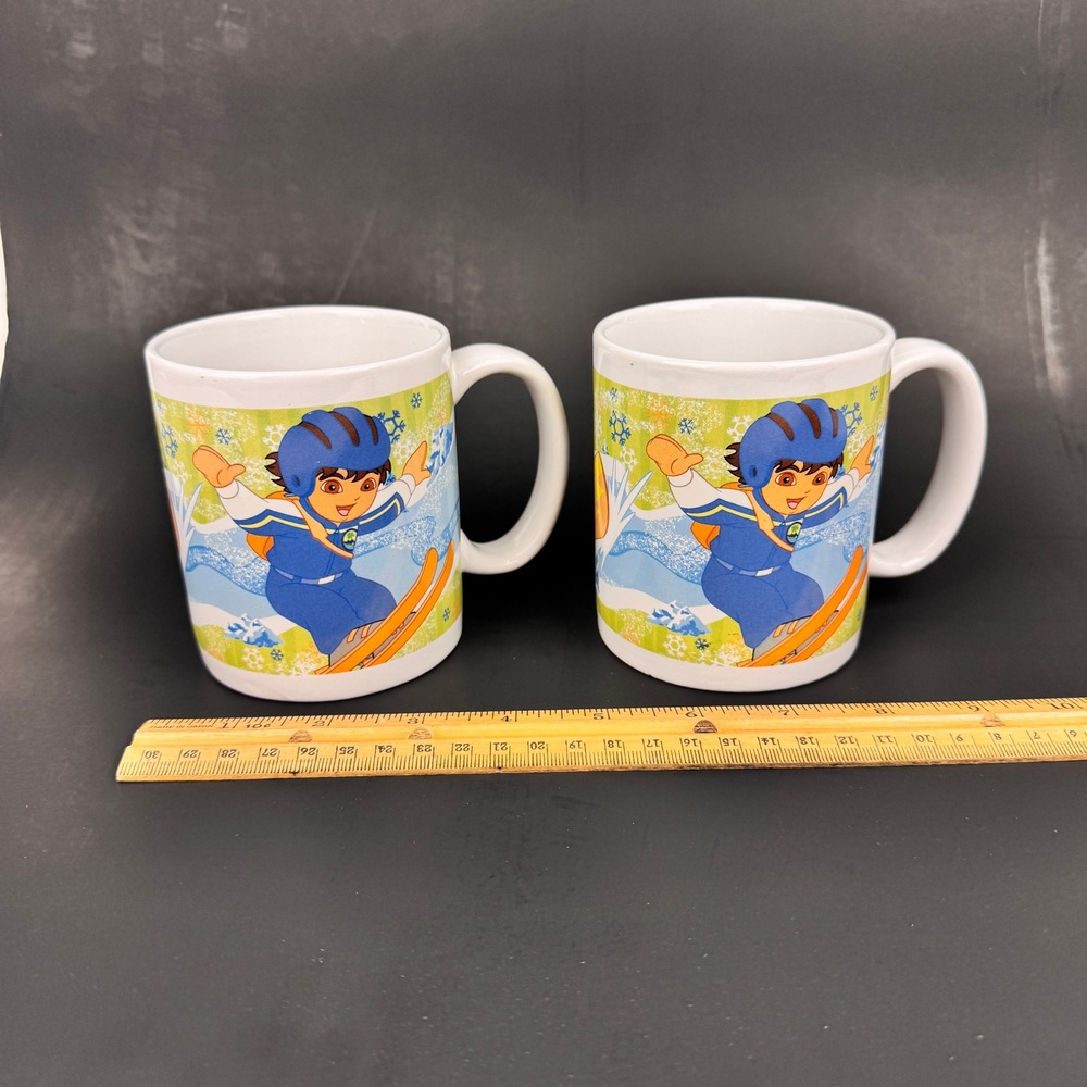 2 Go Diego‎ Go Show Holiday Snowboarding Ceramic Mugs Handle Viacom Nick Jr Y2K